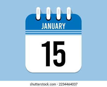 15 day January calendar icon. Banner for appointments, special dates and birthdays. Calendar vector for January in blue color on light background