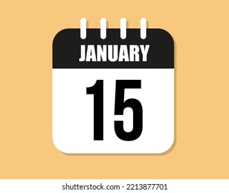 15 day january icon. Black and white january month calendar vector on orange background.
