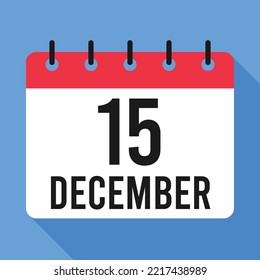 15 December Calendar. Blue Background. Vector Calendar.