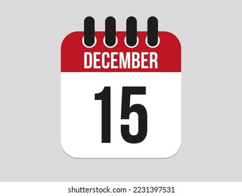 15 December calendar icon. Calendar template for the days of december. Red banner for dates and business