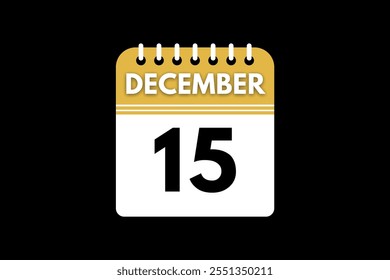 15 dezembro calendário ícone página de texto design mensal web sobre vetor de fundo dourado, preto e branco, ícone ou ilustração com o mês de dezembro 15