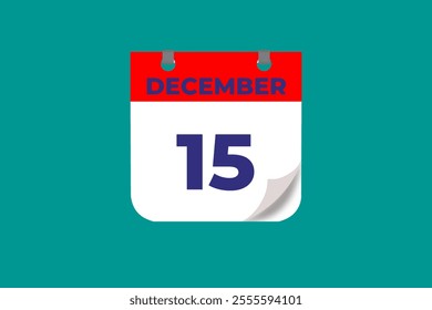 15 December calendar icon text page monthly web design on red, and blue background vector, icon, or illustration with the month of December 15