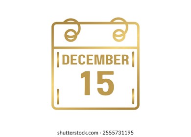 15 December calendar icon text page monthly web design on golden and white background vector, icon, or illustration with the month of December 15