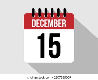 15 December calendar vector icon. Red december date for the days of the month
