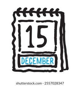 15 December date calendar - A simple yet elegant line art illustration of a date calendar captures the essence of organization and timekeeping. The clean lines and minimalistic design 
