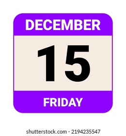 15 December, Friday. Date template. Useful design for calendar or event promotion. Vector illustration EPS 10 File.  