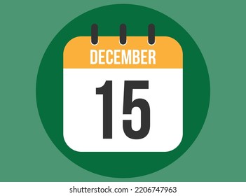 Vector del calendario verde del 15 de diciembre. Calendario de diciembre con círculo en segundo plano claro.