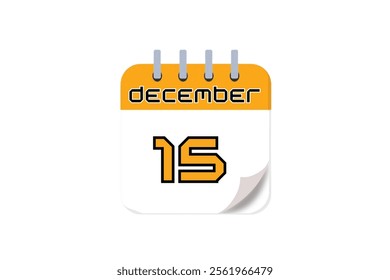 15 December month single day vector, illustration, calendar with yellow, black and white color background calendar December 15