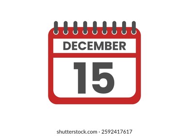 15 December month single day vector, illustration, calendar with red, black and white color background calendar December 15