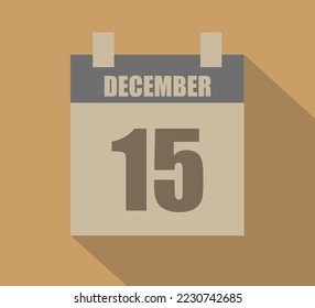 15 december vector calendar icon. Calendar page design on dark background for December days