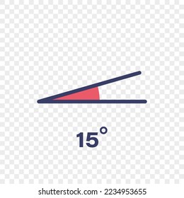 15 degree angle icon. Geometric symbol. Vector illustration on transparent background