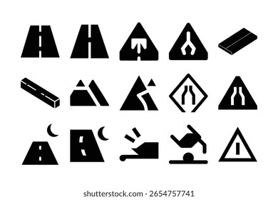 15 Different Road  Icon Set on white background