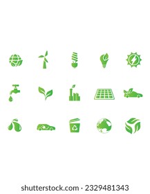 15 Different Save Our Planet And Energy Environmental Protection Green Icons