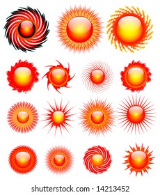 15 different shiny sun vector design collection set