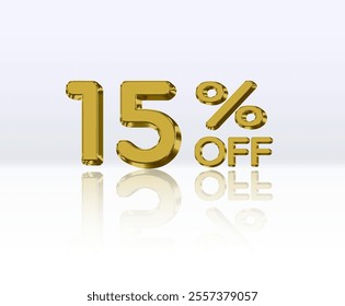 15% discount. golden 3d number. Special sale offer with 15% discount. Sale discount offer..