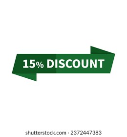 15 Discount In Green Ribbon Rectangle Parallelogram Shape For Advertisement Business Marketing
