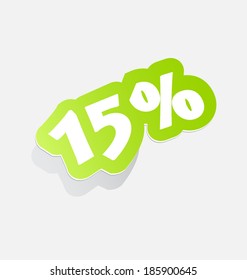 15%: Discount price tags fifteen percent, stickers with shadow. vector illustration