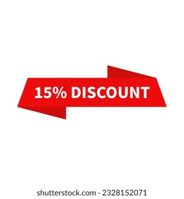 15 Discount In Red Color Rectangle Ribbon Shape For Business Sale
