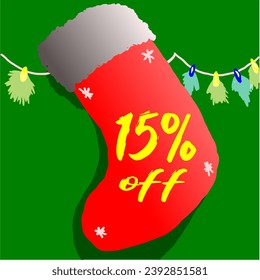 15% discount sock and christmas promotion red green white flashing flashing on the wall
