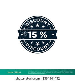 15% Discount Stamp Icon Vector Template