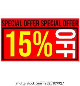 15% discount tag,red and yellow rectangular shape, perfect for commerce, marketing promotions and retail sales