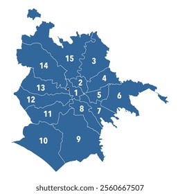 The 15 districts or 'Municipi' of Rome city in Italy