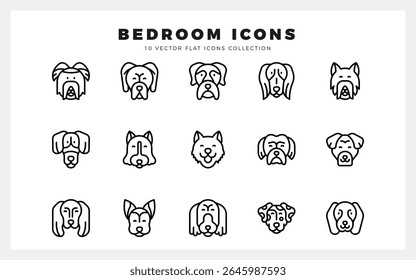 15 Raças de cães ícones lineares pack. ilustração vetorial.