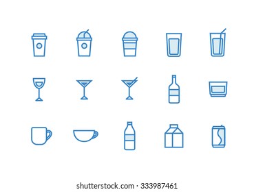 15 Drink And Beverage Icons Set - Isolated Illustration