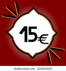 15 euro coin. Black color number, for labels and poster. fifteen euro sales and promotion.