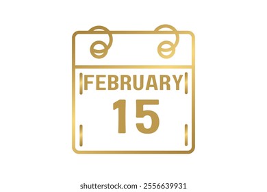 15 February calendar icon text page monthly web design on golden and white background vector, icon, or illustration with the month of February 15