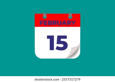 15 February calendar icon text page monthly web design on red, and blue background vector, icon, or illustration with the month of February 15