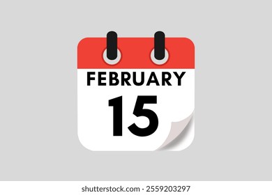 15 February calendar icon text page monthly web design on red, white, black and ash background vector, icon, or illustration with the month of February 15