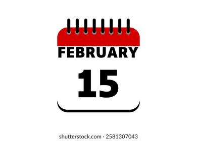 15 February calendar icon text page monthly web design on red, black and white background vector, icon, or illustration with the month of February 15