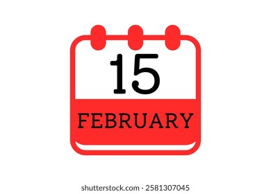15 February calendar icon text page monthly web design on red, black and white background vector, icon, or illustration with the month of February 15