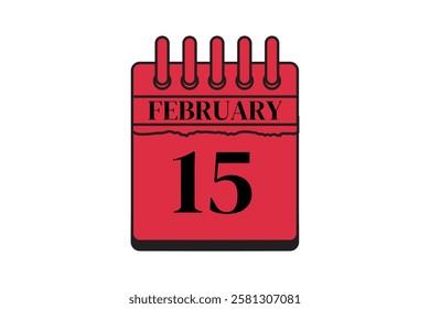 15 February calendar icon text page monthly web design on red, black and white background vector, icon, or illustration with the month of February 15