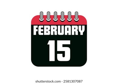 15 February calendar icon text page monthly web design on red, black and white background vector, icon, or illustration with the month of February 15