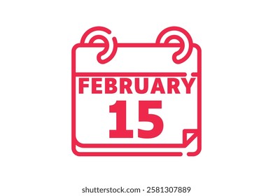 15 February calendar icon text page monthly web design on red and white background vector, icon, or illustration with the month of February 15