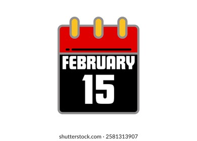 15 February calendar icon text page monthly web design on red, black, yellow and white background vector, icon, or illustration with the month of February 15