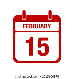 15 February calendar red icon. fifteen