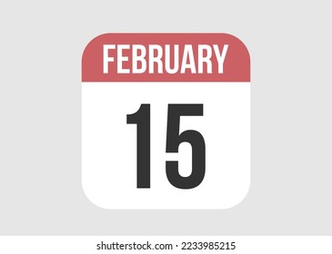 15 february icon isolated on background. February vector for day of week and month in red.