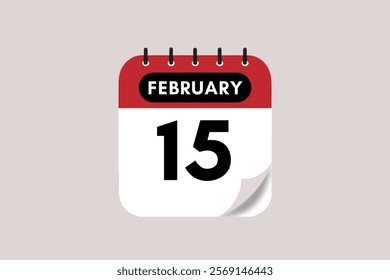 15 February month single day vector, illustration, calendar with maroon, rose and white color background calendar February 15