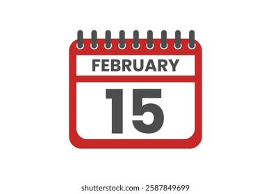 15 February month single day vector, illustration, calendar with red, black and white color background calendar February 15