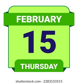15 February, Thursday. Date template. Useful design for calendar or event promotion. Vector illustration EPS 10 File. Isolated on white background. 