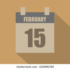 15 February vector calendar icon. Calendar page design on dark background for February days