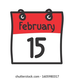 15 February. Vector flat daily calendar icon. Date and time, day, month. Holiday
