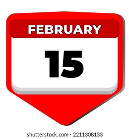 15 February vector icon calendar day. 15 date of February. Fifteenth day of February. 15th date number. 15 day calendar. Fifteen date. Vector illustration