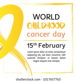 15 of February World Childhood Cancer Day vector illustration. Tape for the World Children's Day cancer patients. Watercolor golden crayon Hand drawn ribbon. Design template poster, banner,flayer,web.