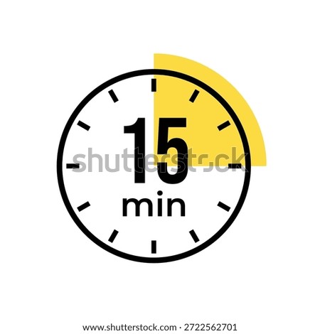 15 or fifteen minute Timer, clock, stopwatch isolated icons. Countdown timer symbol. Label cooking time. Minute timer, Time measure, Chronometer, Alarm, Kitchen timer, label, sticker, stamp. Vector