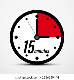 15 - Fifteen Minutes Clock Icon Isolated - Vector