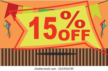 15 fifteen % percent off promotion tag party balloon flag platform